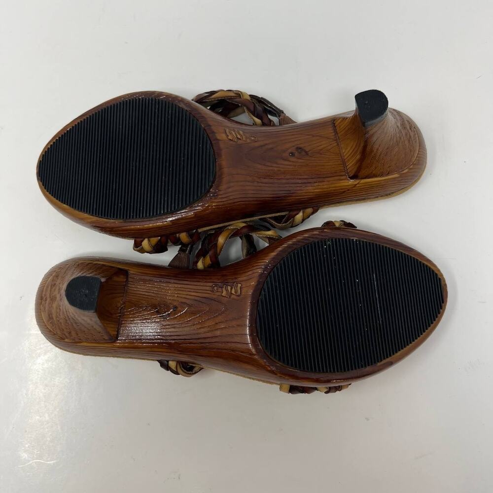 Nota Bene Sandals Women's 7 Wood Kitten Heel Strappy Leather RARE Non-Slip EUC - Picture 11 of 12